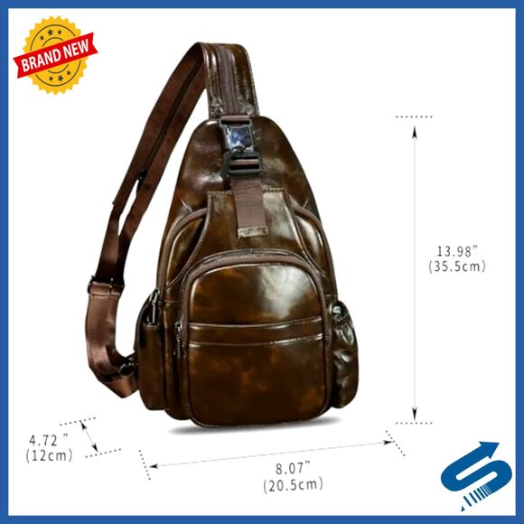 Genuine Leather Sling Backpack Crossbody Bag Large Capacity Unisex main image 4